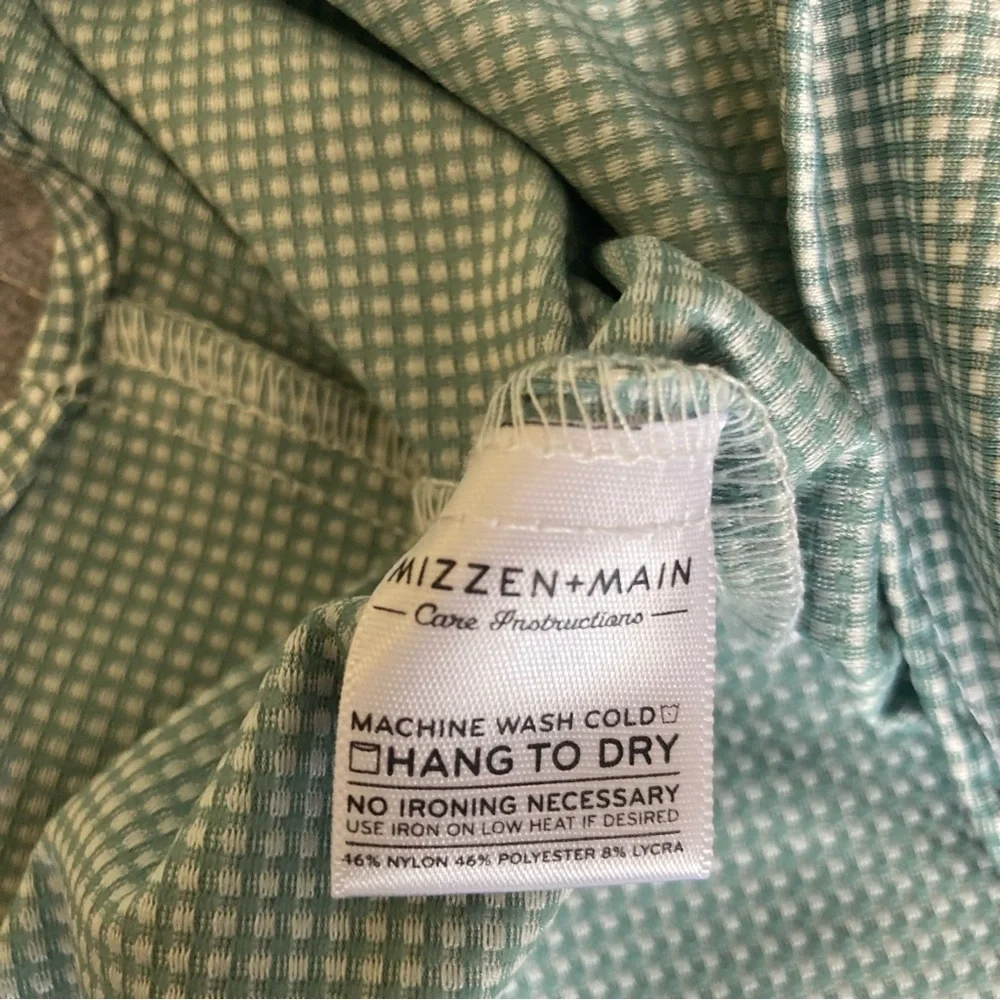 Mizzen + Main Long Sleeve Button Up Shirt Mens Large Trim Fit Green Nylon Poly - Picture 11 of 11